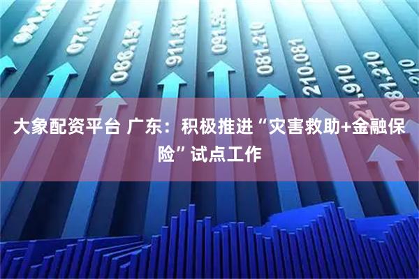 大象配资平台 广东：积极推进“灾害救助+金融保险”试点工作
